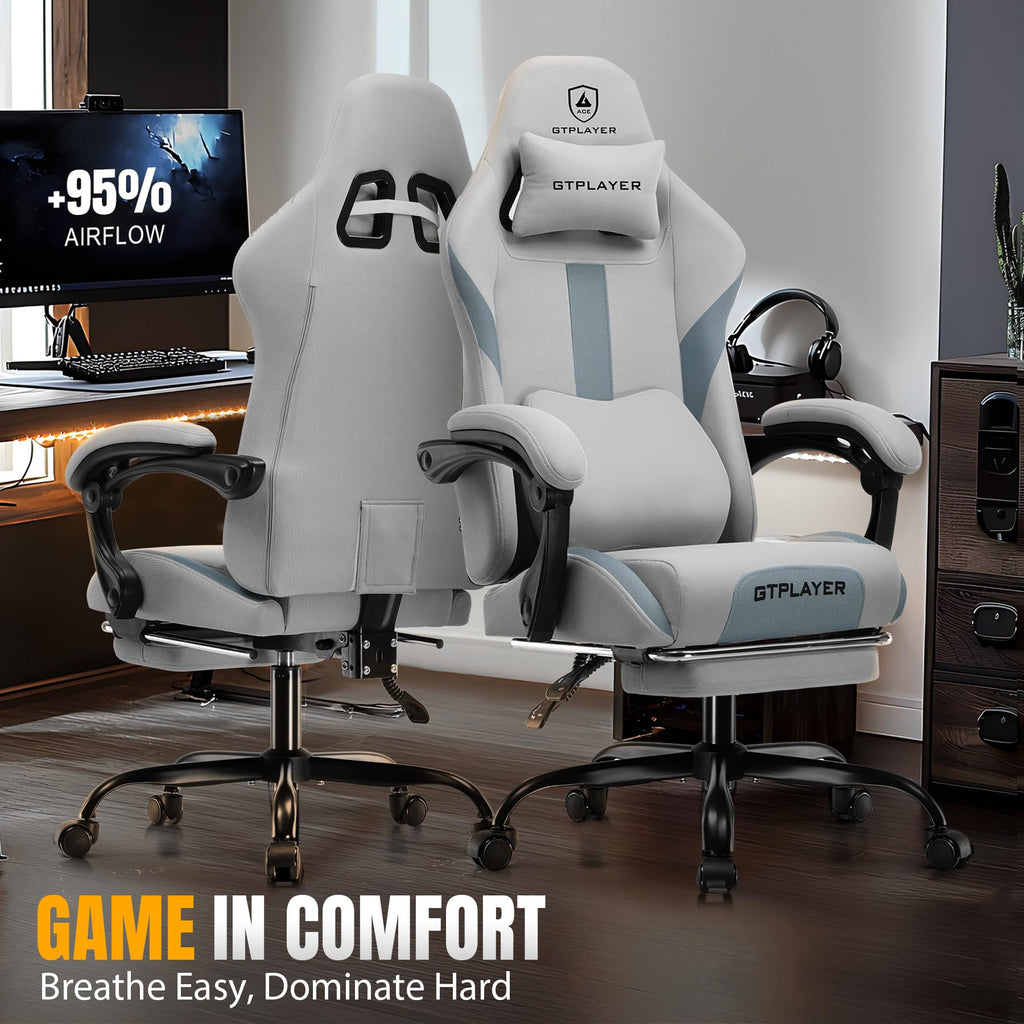Gaming Chair with Foot Rest & Pocket Spring Cushion, Ergonomic High Back Computer Desk Chair with Headrest & Lumbar