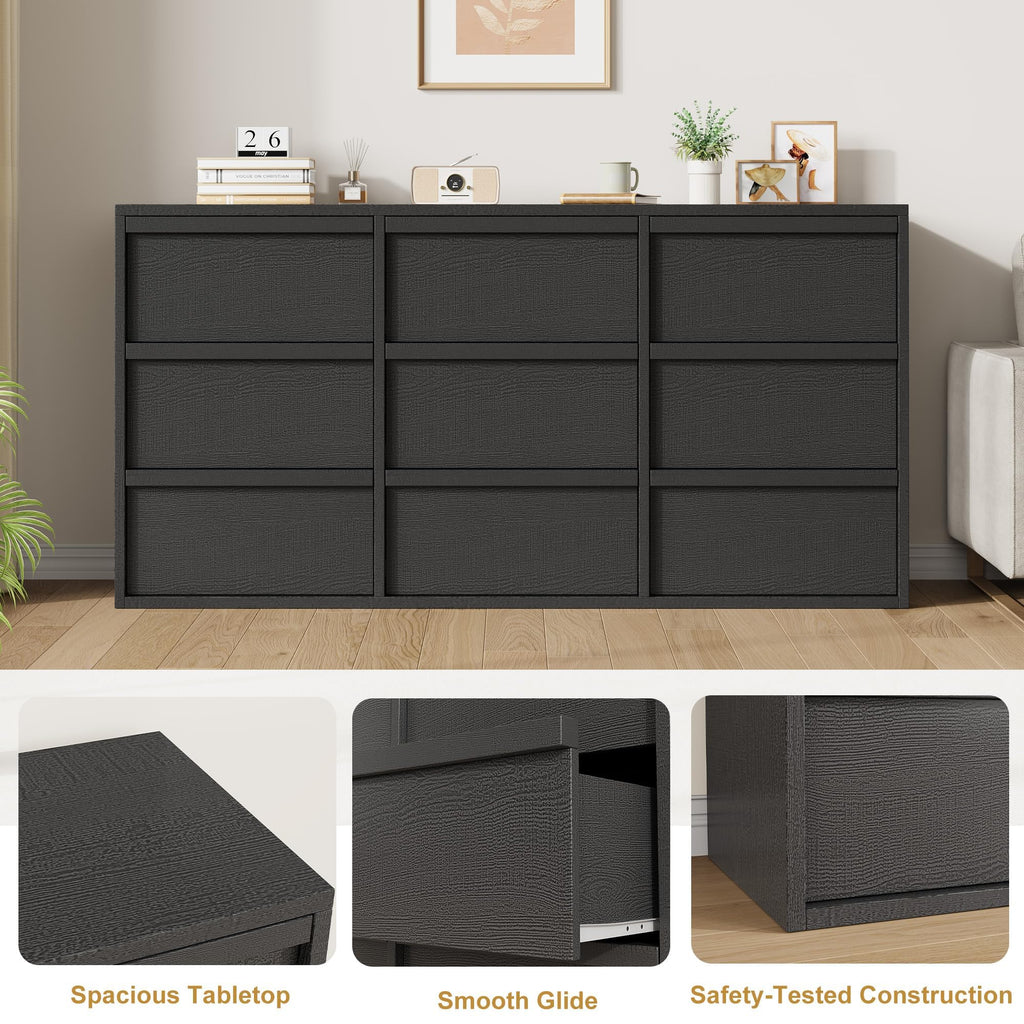 9 Drawer Dresser, 59" Wide Modern Dressers & Chest of Drawers with Large Storage, Wooden Dresser Organizer Closet