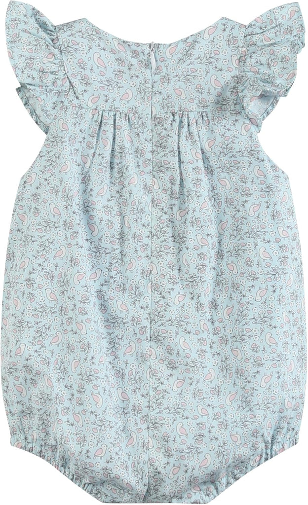 Baby Girls Smocked Flutter Romper Cotton Floral Bubble One Piece Infant Toddler Outfit with Snaps Summer Wear