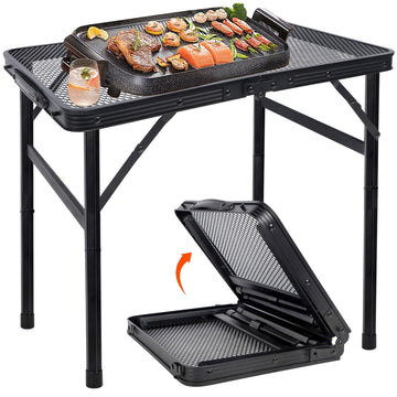 Small Folding Table, Camping Table with Mesh Desktop, Portable Picnic Table with Carry Handle, Height Adjustable
