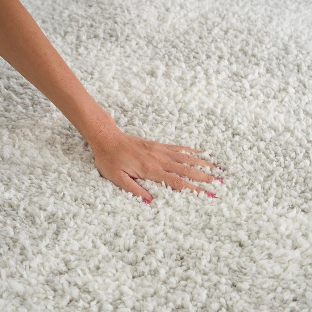 Home Modern Shag Ivory Grey Area Rug - Easy Clean, Non Shedding, Bed Room, Living Room, Dining Room