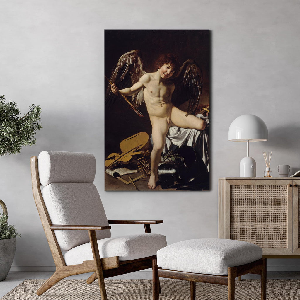 Canvas Print Wall Art Cupid as Victory by Caravaggio Historic Cultural Illustrations Fine Art Traditional Scenic