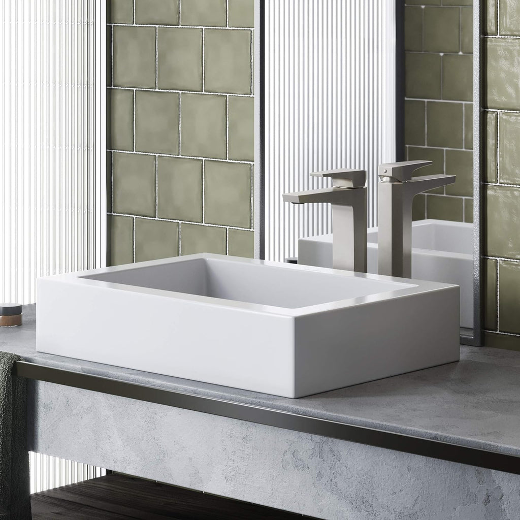 Voltaire Wide Rectangle Vessel Sink, Glossy White A131-B074CB3LKP