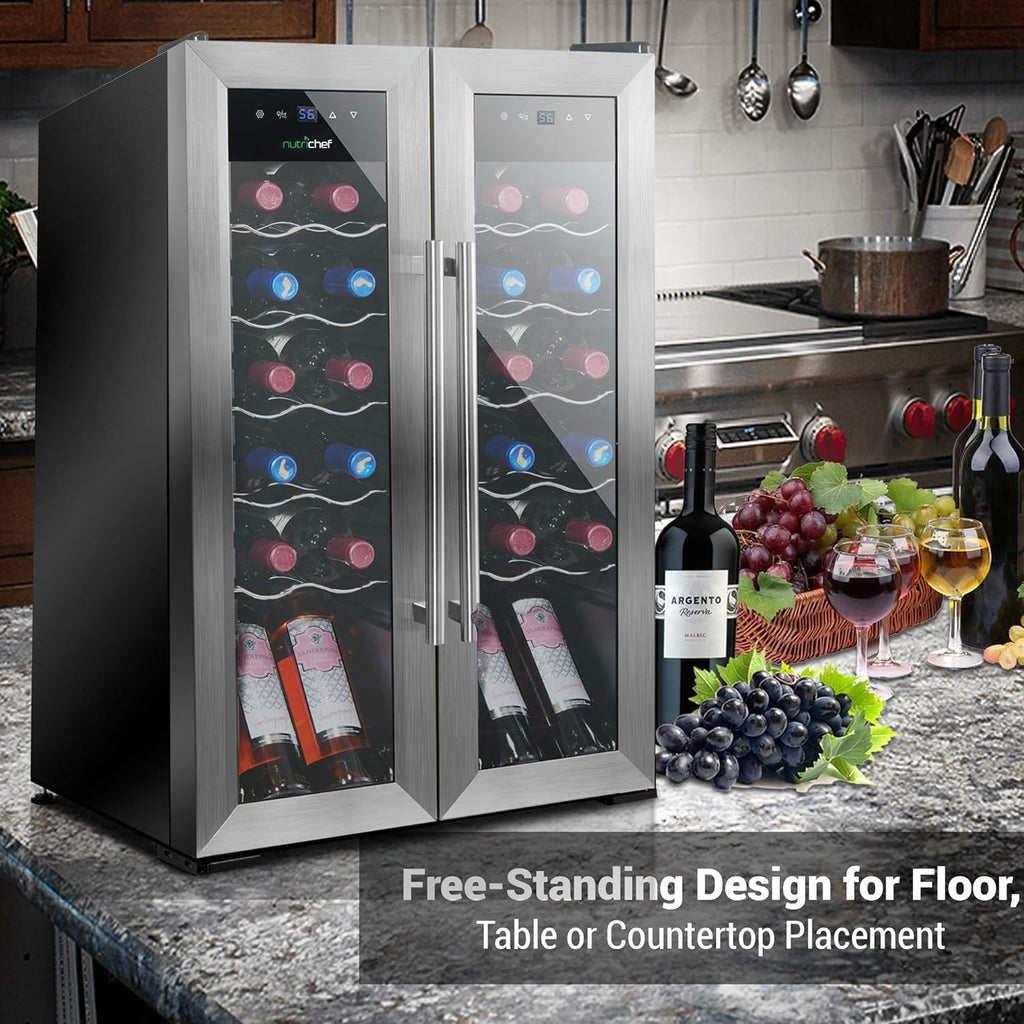 24-Bottle Wine Fridge - Dual Zone Cooler for Red & White Wines, 41°F - 64°F Temp