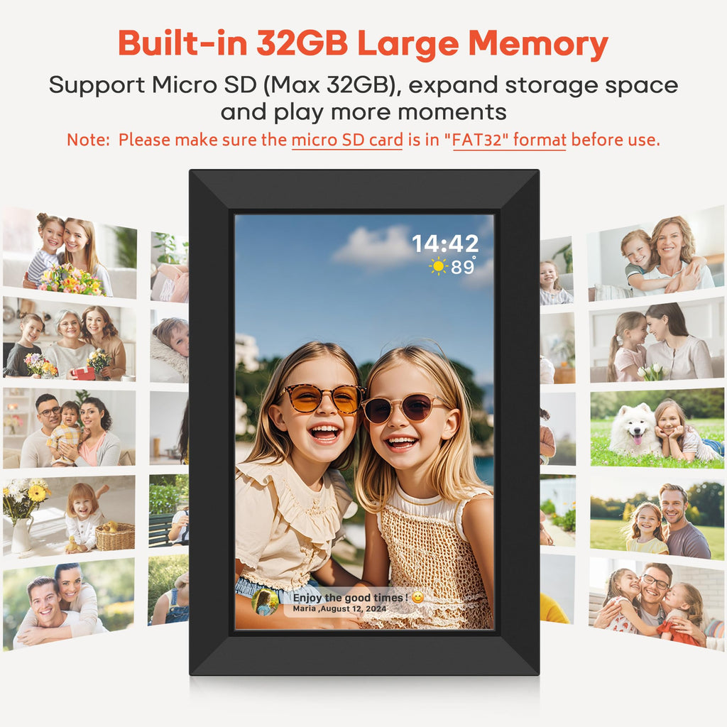 Frameo Digital Picture Frame, 10.1" Electronic Photo Frames WiFi, 32GB