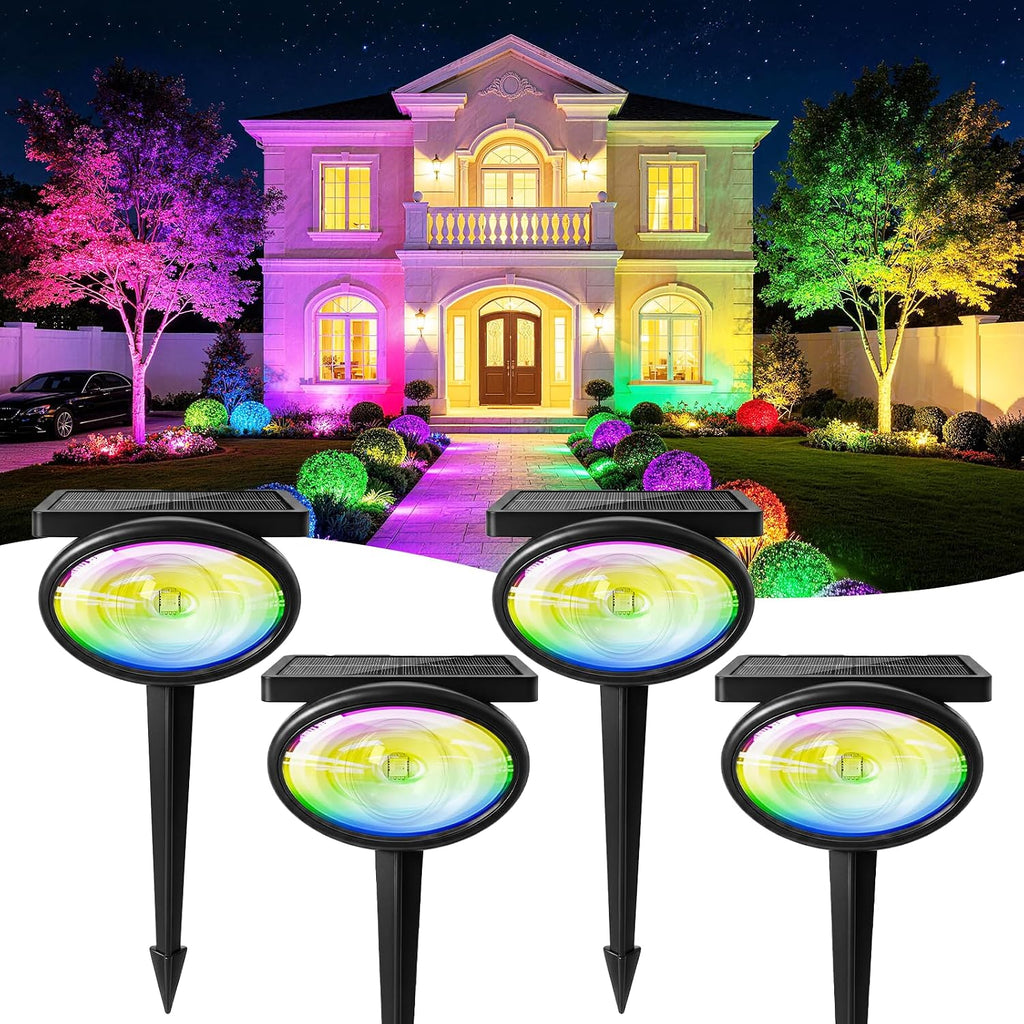 Spot Lights Outdoor Waterproof, Multicolor 10Modes RGB Solar Tree Spotlight Bright Uplights for Halloween Christmas