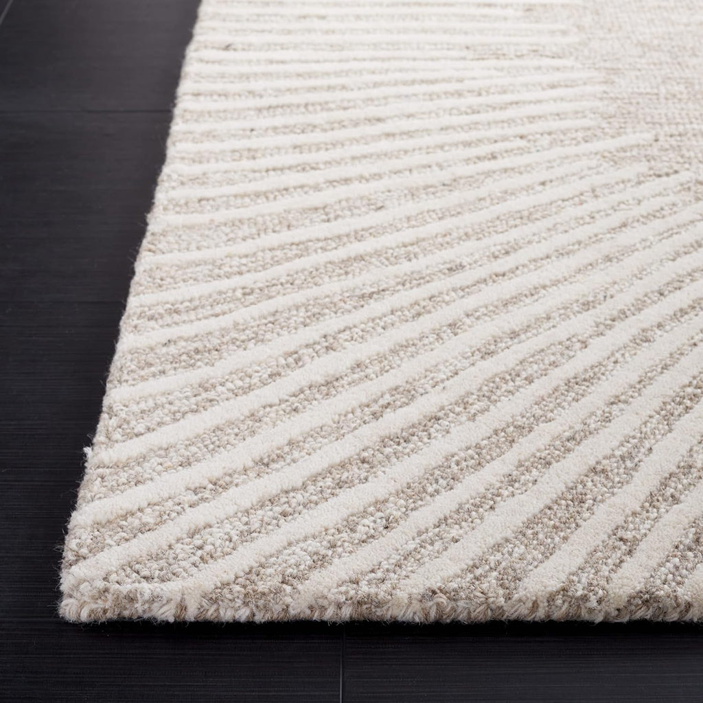 Handmade Wool Area Rug 9x12 - Abstract - X-Large - Modern Design, Natural & Ivory