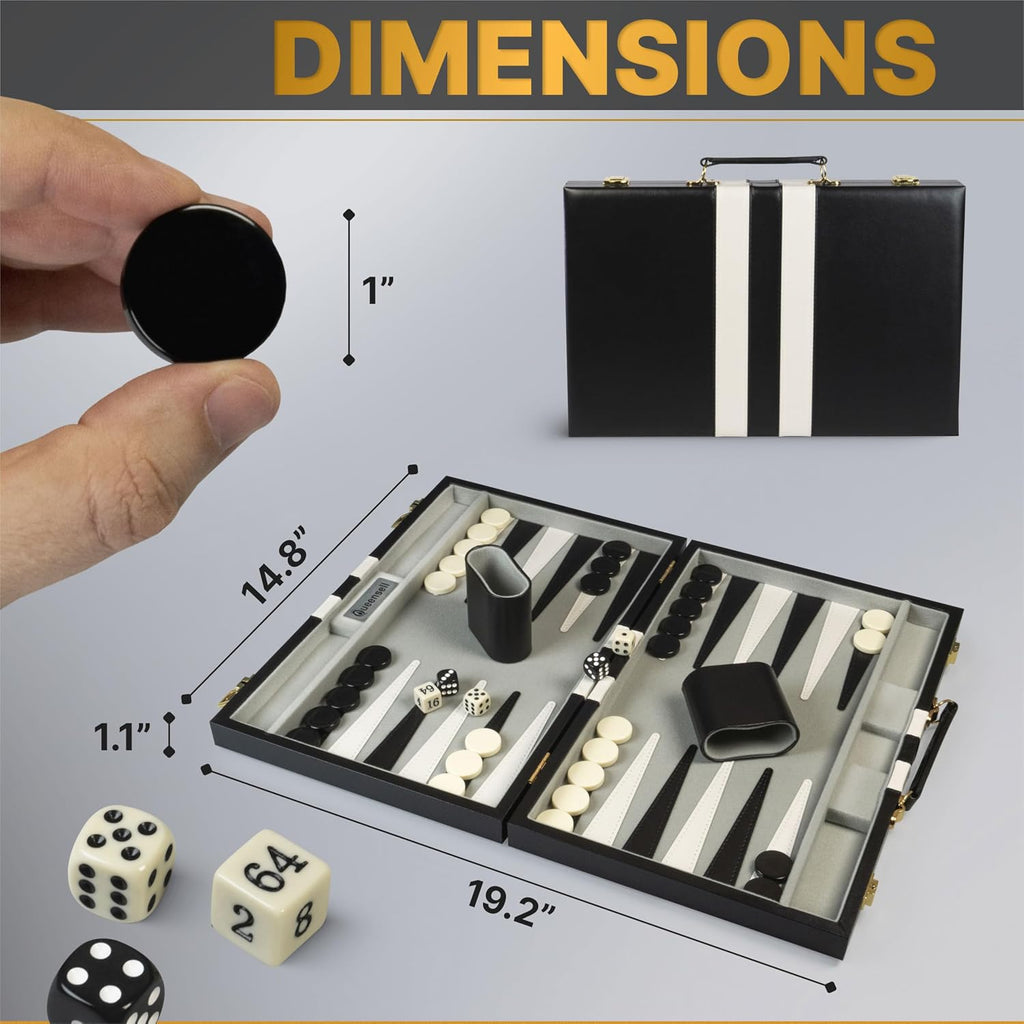 Large Black Backgammon Sets for Adults - Classic Board Games for 2 Players Adults and Kids - Premium Backgammon Set