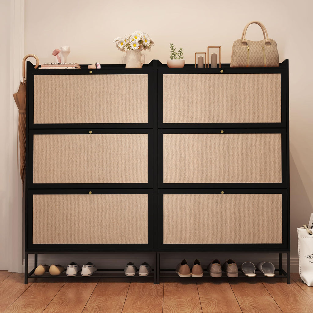 Shoe Cabinet, Shoe Cabinet Freestanding Tipping Bucket Shoe Rack Organizer with 3 Flip Drawers, Modern Entryway