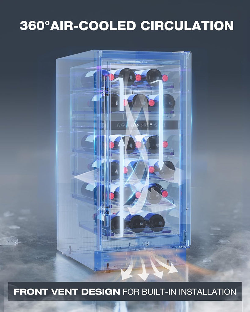 15 Inch Under Counter Refrigerator, 29 Bottle Dual Zone Wine Fridge for Built-In