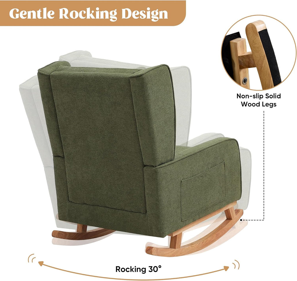 Nursery Rocking Chairs, Rocking Chair Nursery for Mom Nursery Rocker with High Backrest and Solid Wood Legs, Modern
