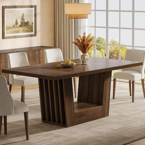 63-Inch Dining Table for 4-6, Farmhouse Rectangular Kitchen Dinner Table with Heavy-Duty Base, Wood Dining Room