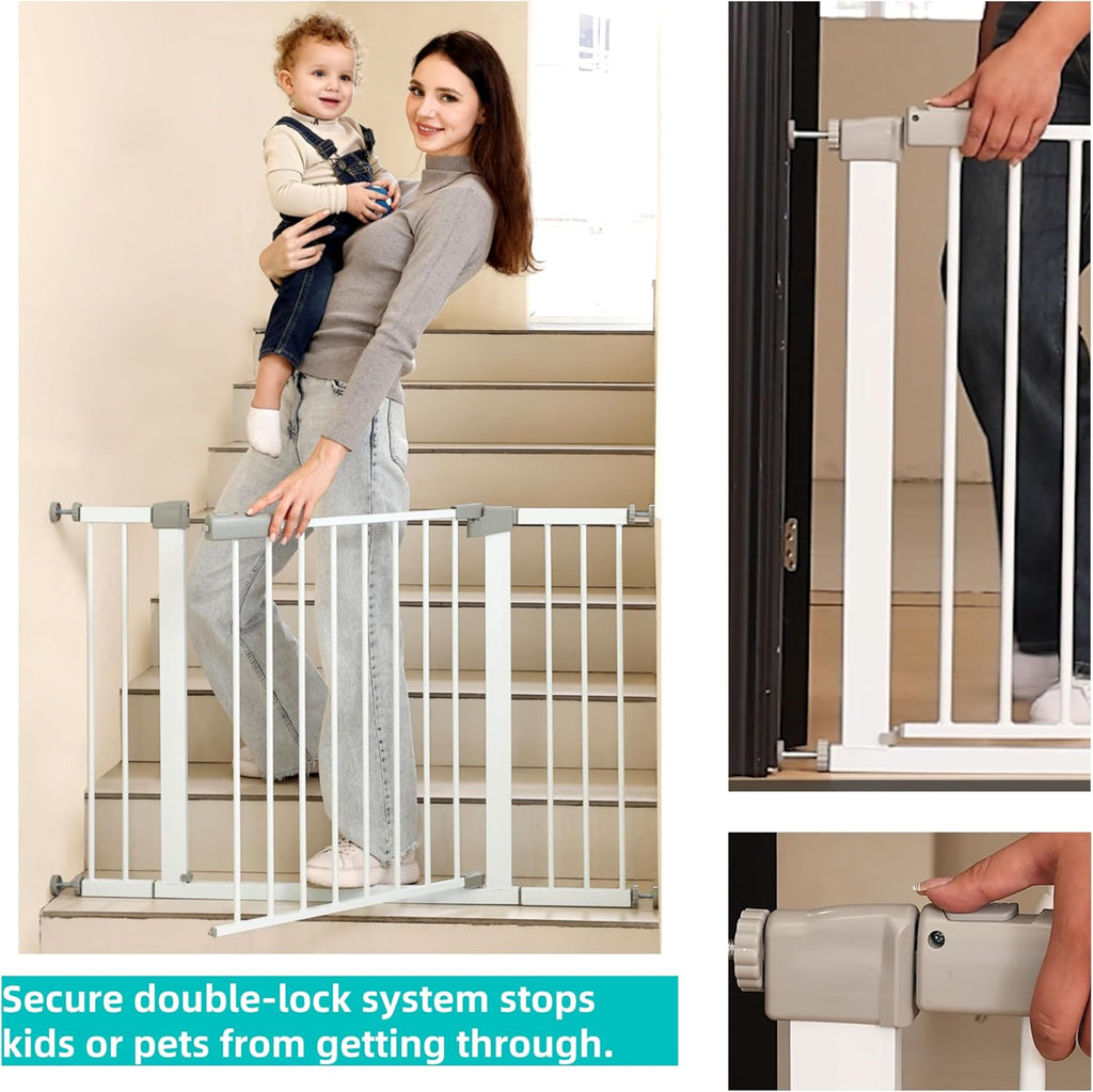 30.47"-32.64" Baby and Pet Safety Gate, 30" Tall Metal Walk-Thru Gate for Doorways & Stairs, Easy One-Hand Open, Dual