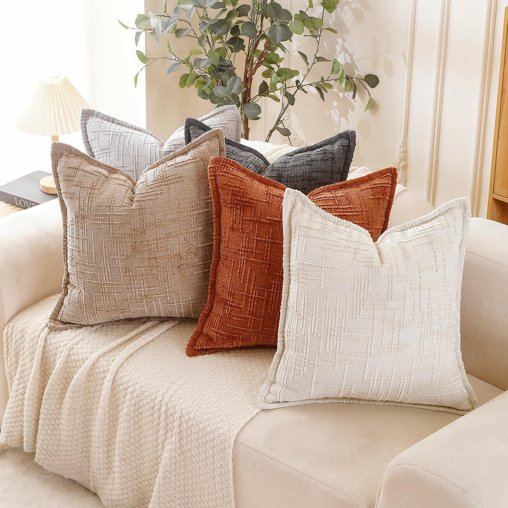 Chenille Throw Pillow Covers 18x18 Inch, Soft Woven Texture, Set of 2