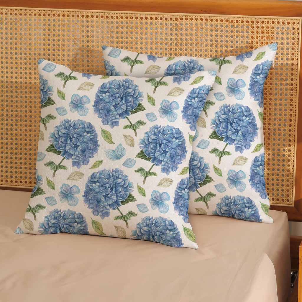 Spring Pillow Covers 20x20 Set of 2, Blue Hydrangea Flower Throw Pillows Spring Summer Floral Decorations Hydrangea