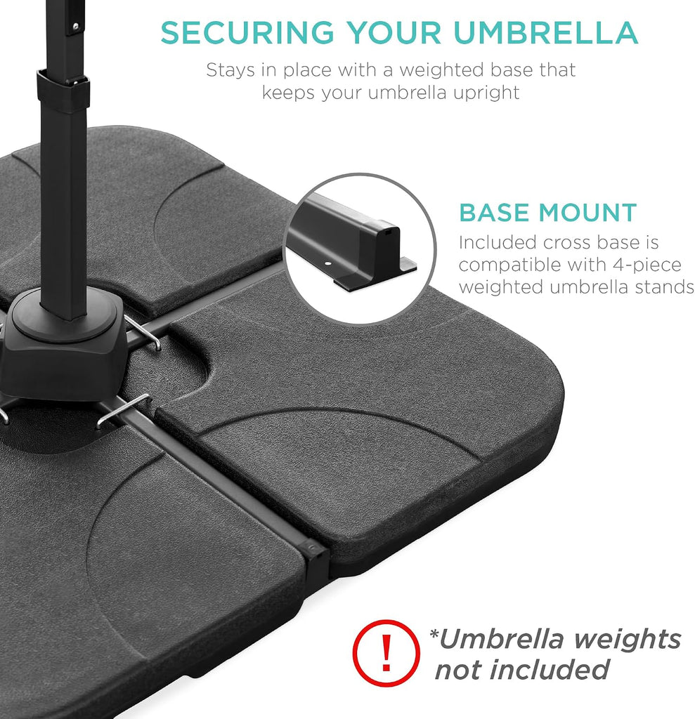 10ft Solar LED Cantilever Patio Umbrella, 360-Degree Rotation Hanging Offset Market Outdoor Sun Shade w/Lights - Black