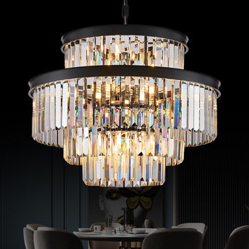 Black Crystal Chandeliers 15 Lights 22" Luxury Round Chandelier
