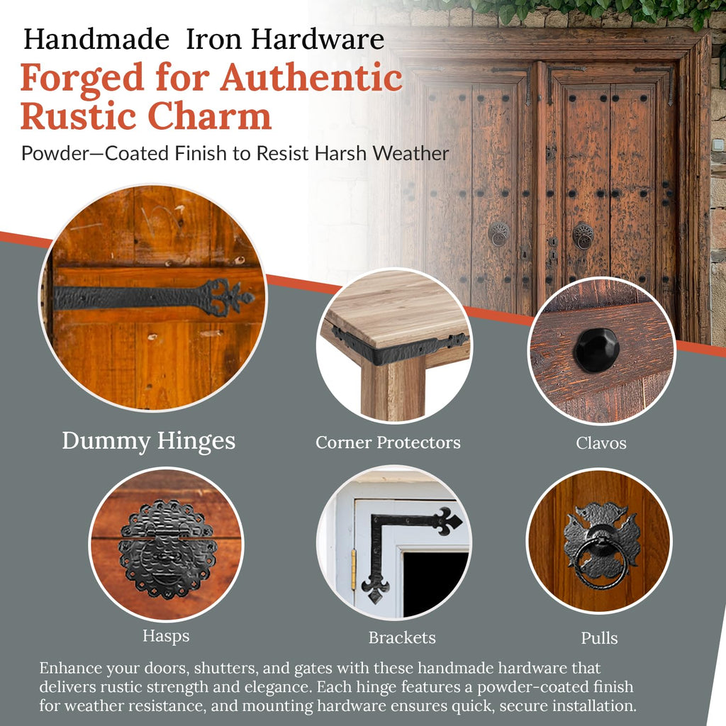 2 Pack 9" Black Faux Strap Hinges - Hand Forged Dummy Faux Hinge - Handmade Rustic Iron Hinges for Farmhouse Shutter
