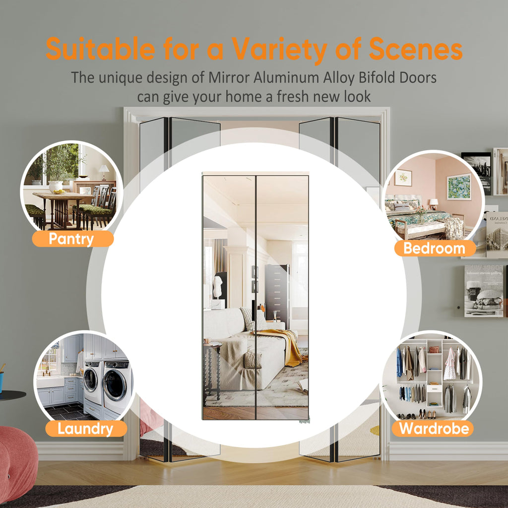 Bifold Doors, 36" x 80" Mirror Closet Door with Complete Hardware