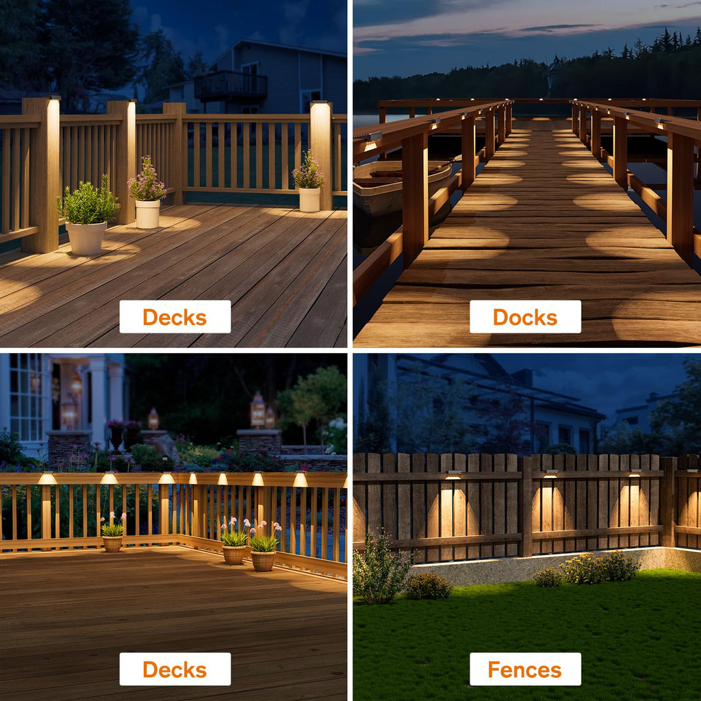 Solar Deck Lights Outdoor 8 Pack, IP65 Waterproof Large Size LED Stair Lights with Lenses, Auto ON Off Warm White