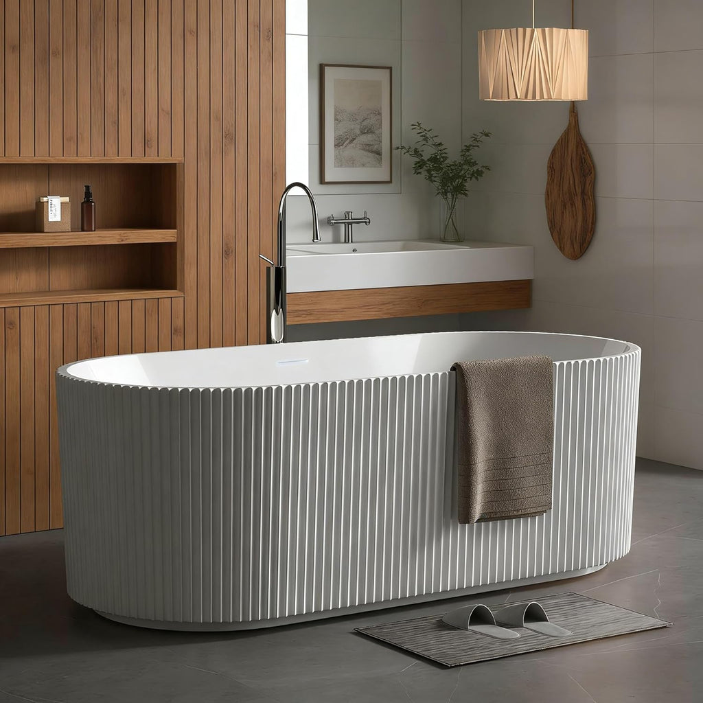 67'' Freestanding Bathtub, Deep Acrylic Soaking Tub with Non-Slip Base, cUPC Certified Modern Free Standing Tub