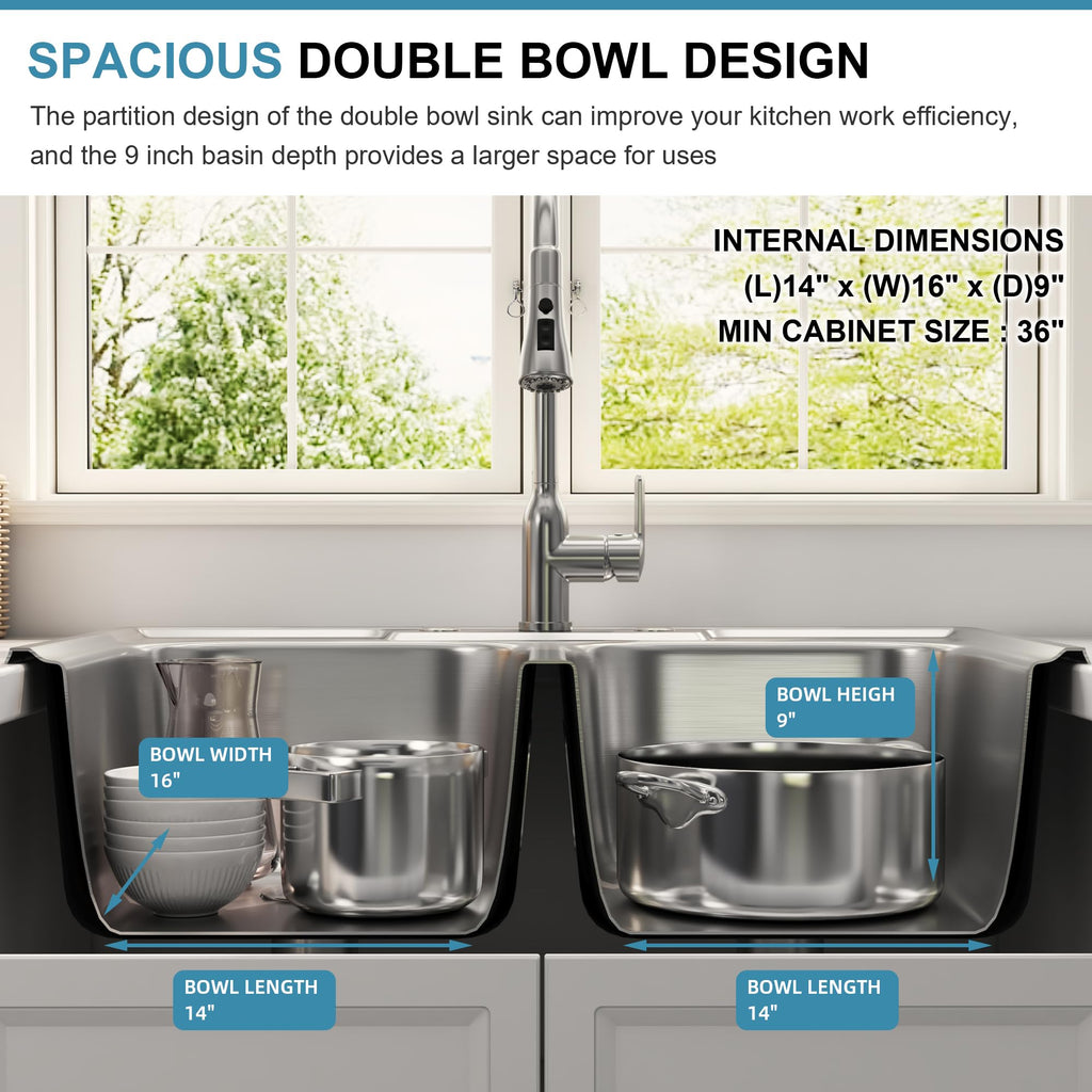 33x22 Drop In Double Bowl 33 Inch 50/50 Topmount Kitchen Sink