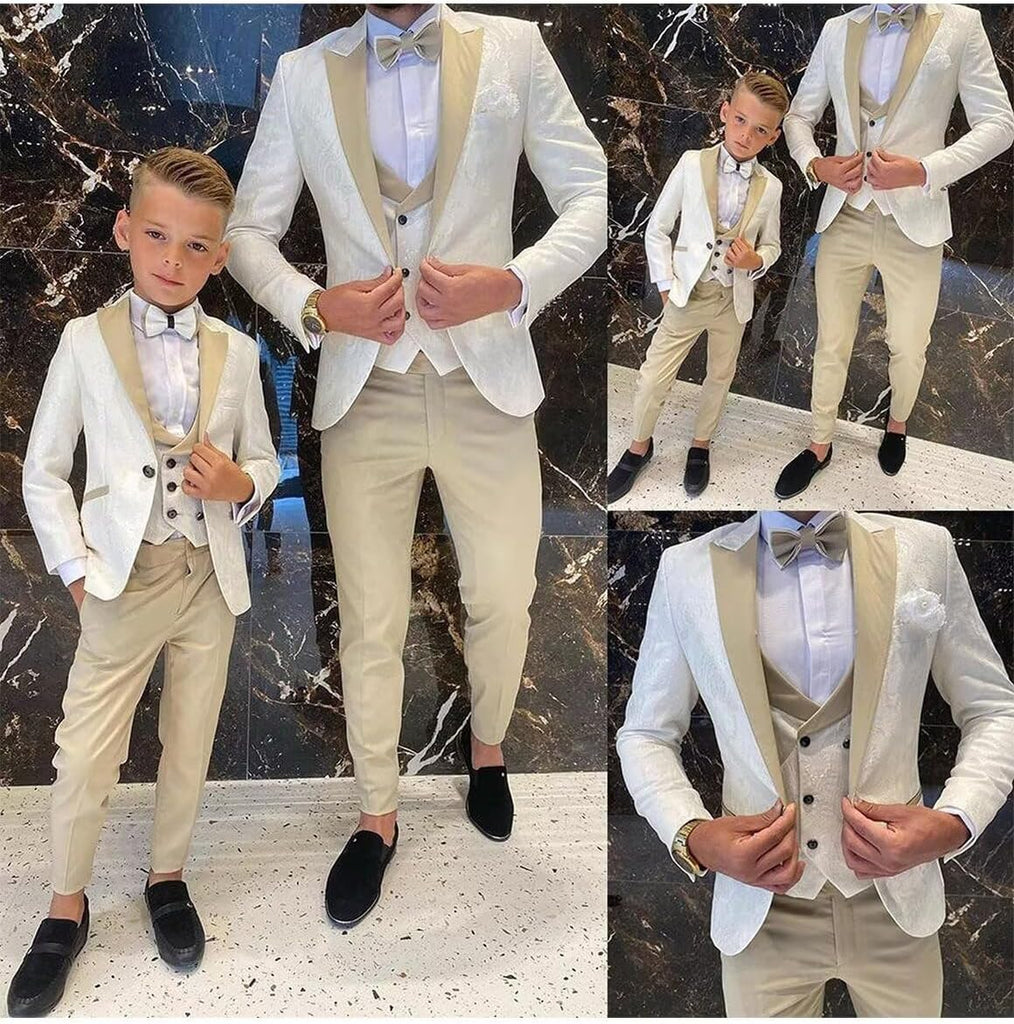 Boys Tuxedo Suit Slim Fit Jacquard Dress Suits for Kids 4 Piece Set