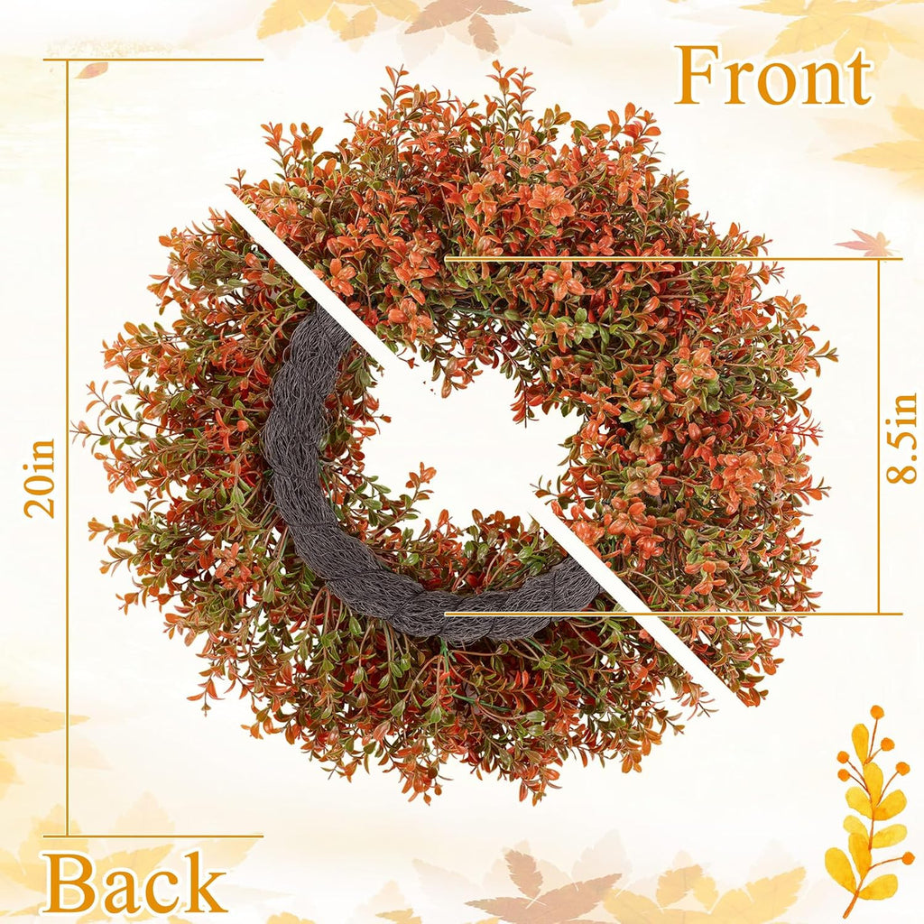 20 Inch Artificial Boxwood Fall Wreath for Front Door