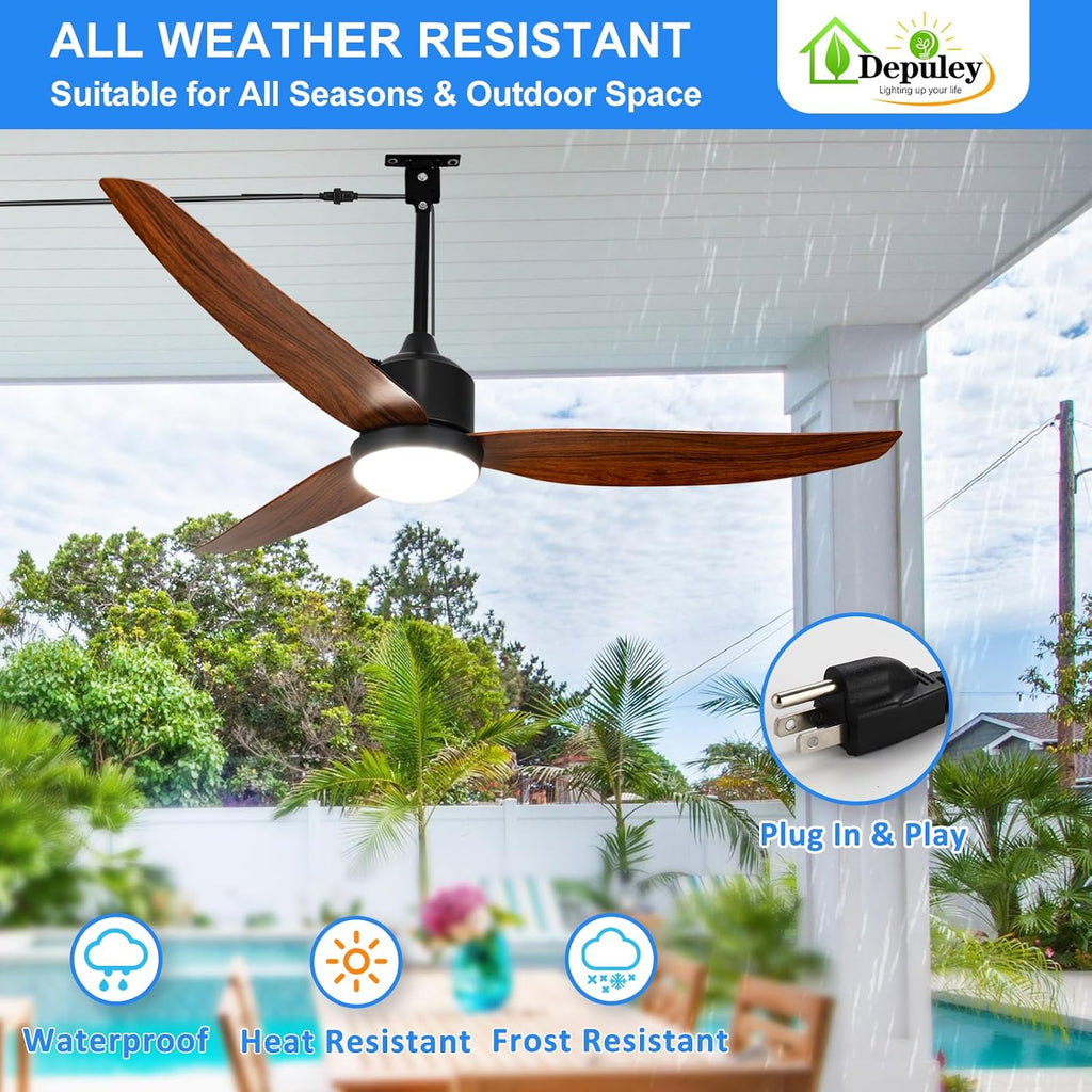 52 Inch Walnut Waterproof Gazebo Fans with Lights Outdoor Hanging - Plug in Fan for Patios - Dimmable Remote App Control A101-B0F5WNMZ9S