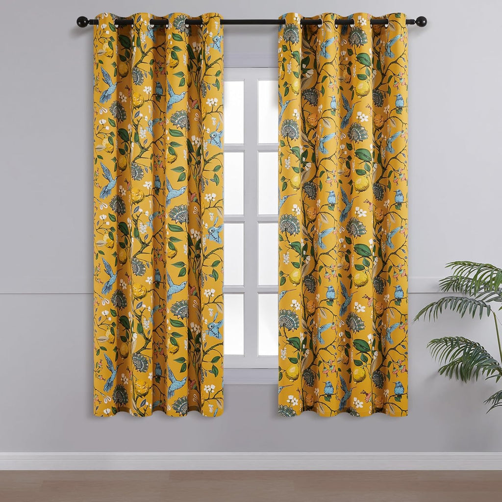 Kitchen Curtains 45 Inch Length Mustard Yellow Vintage Blackout Curtains for Cafe Kitchen, Short Grommet Luxury