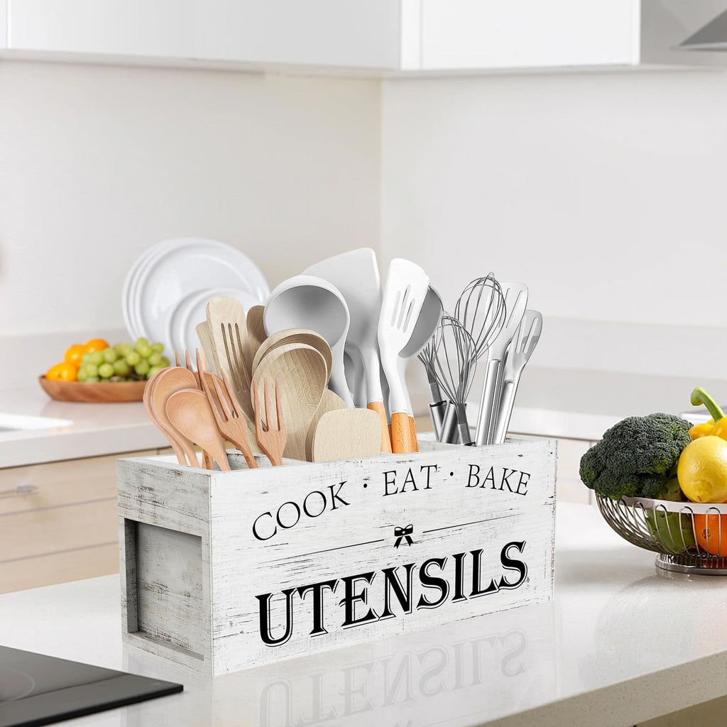 Extra Large Utensil Holder Countertop Counter,White Grain