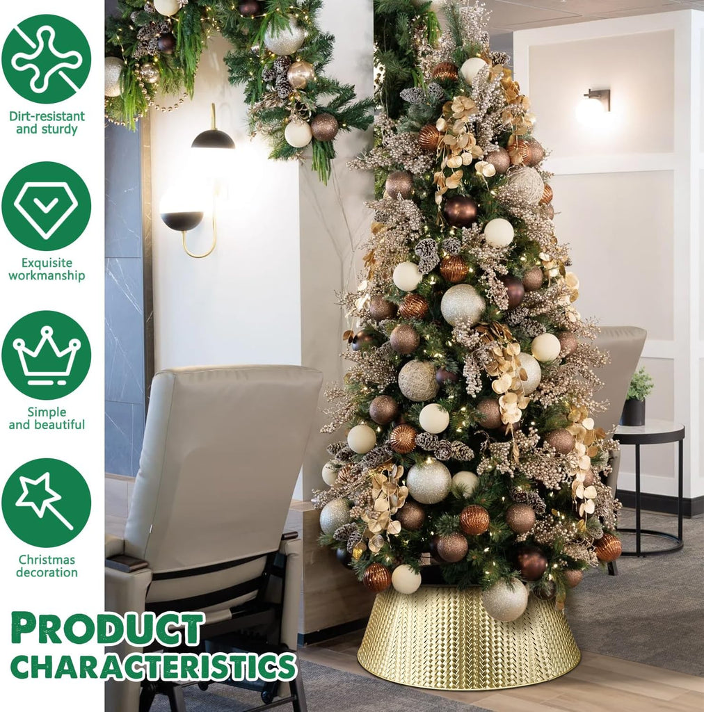 Metal Christmas Tree Collar, 28 Inch Christmas Tree Collar Basket Skirt for Large Christmas Tree, Artificial Tree