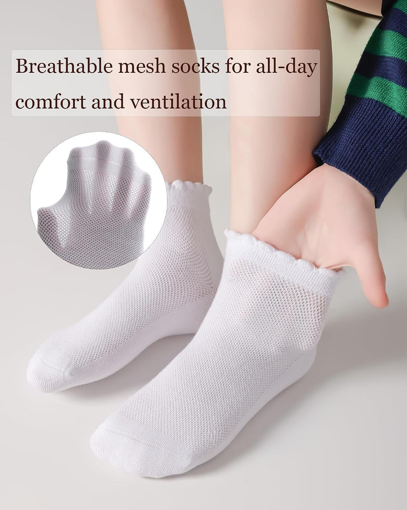White Ruffle Socks Seamless Cotton School Uniform Ankle Socks