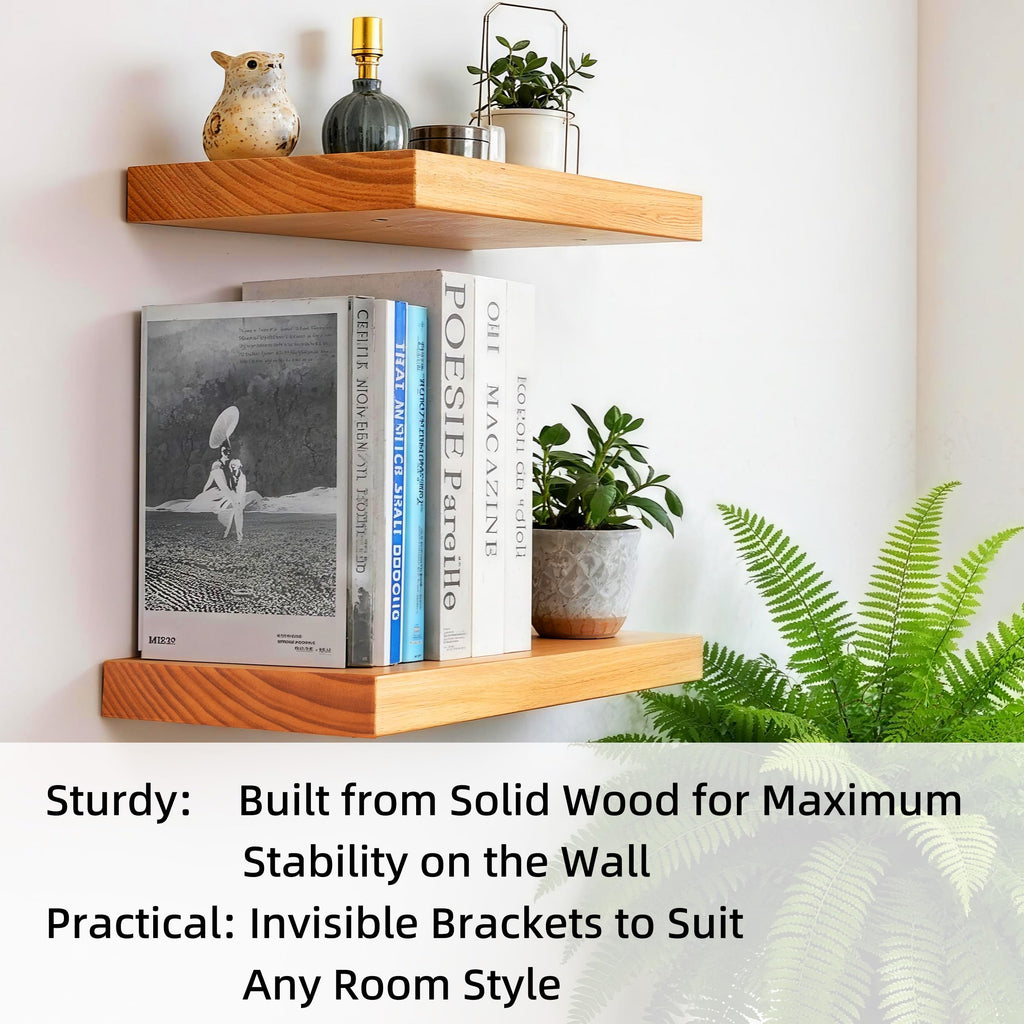 Floating Shelves for Wall 32 Inch Solid Real Wood Shelves Set of 2 Rustic Farmhouse Wall Mounted Wood Shelf Living