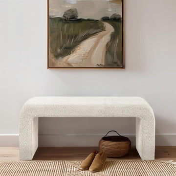 Steve Entryway Accent Bench Padded, Cozy Plush Boucle Upholstered Bench , Modern Curved Corner Compact Bed End Bench