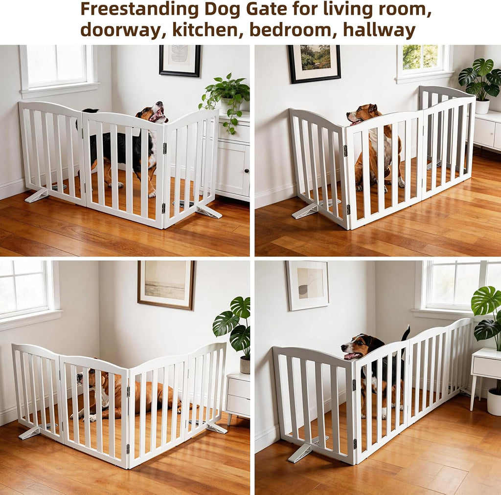Foldable Freestanding Indoor Dog Gate Wood White Long Pet Gates Dog Fence for Stairs Puppy Gates s, Pet Fence, Puppy