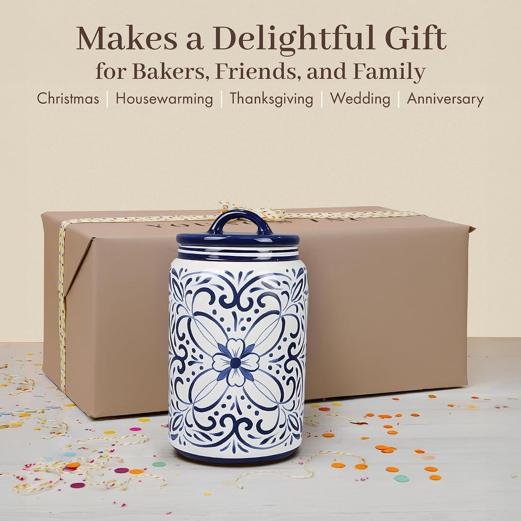 Ceramic Cookie Jar - Cute Kitchen Counter Storage Canister with Lid