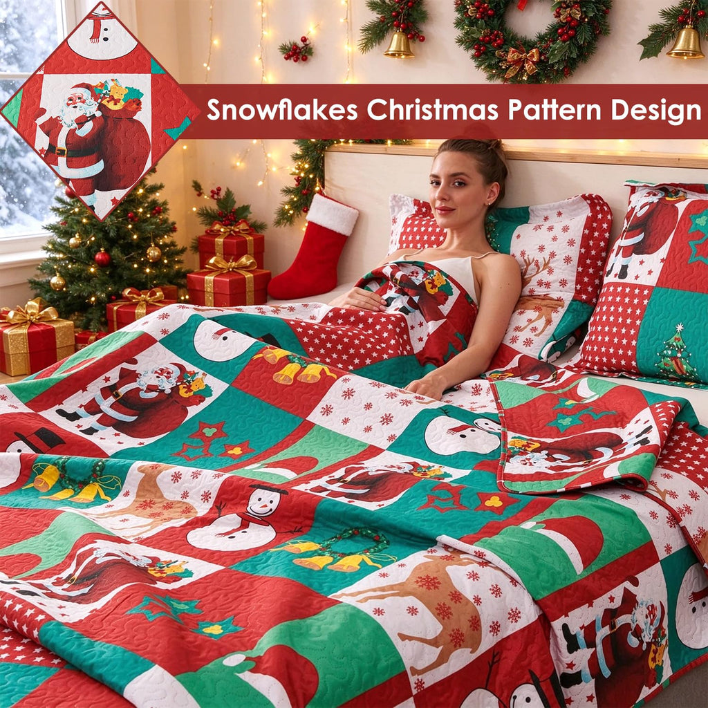 Christmas Bedding Set King Size Christmas Quilt Bedspread Holiday Xmas Bedding Plaid Patchwork Rustic Lodge Cabin