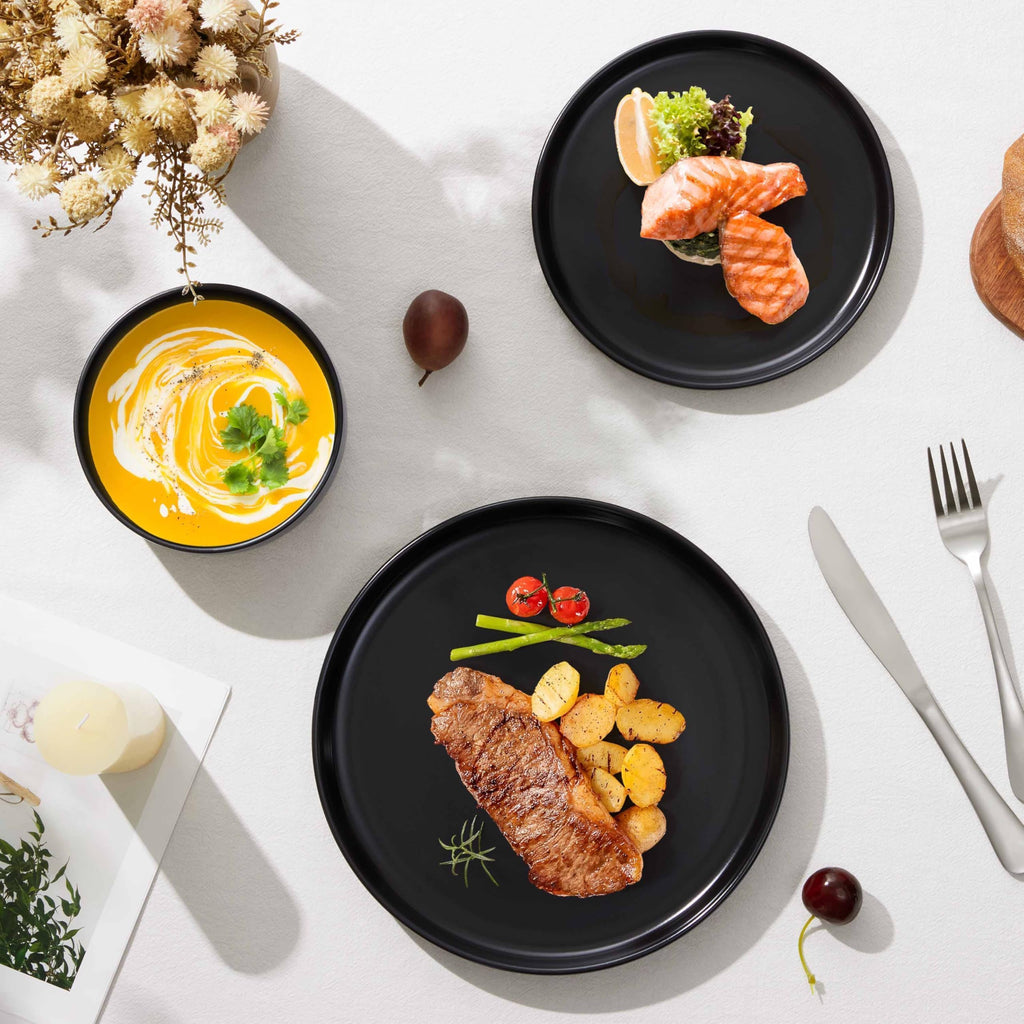 24 Pieces Stoneware Dinnerware Set Service for 8, Matte Black