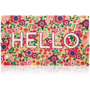 Natural Coir Welcome Mat - Floral Hello Design & Spring Decor - High Pile Comfort for Spring Door Mat - Coir
