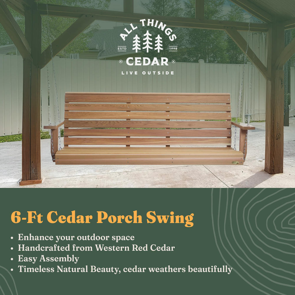 Porch Swing, Solid Wood Frame, Natural, 6 Ft