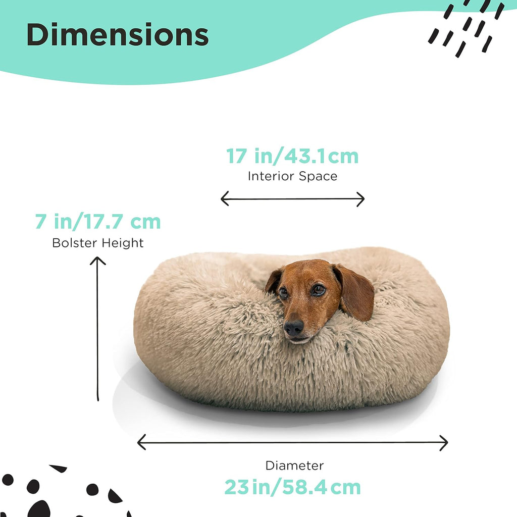 The Original Calming Donut Cat and Dog Bed in Shag Fur Taupe, Small 23" and Blanket, Taupe, 30"x40"