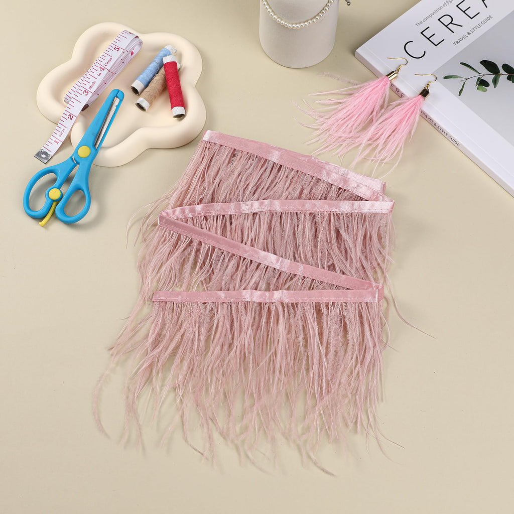 4-5inch Pink Ostrich Feather Trim for Sewing,2Yards