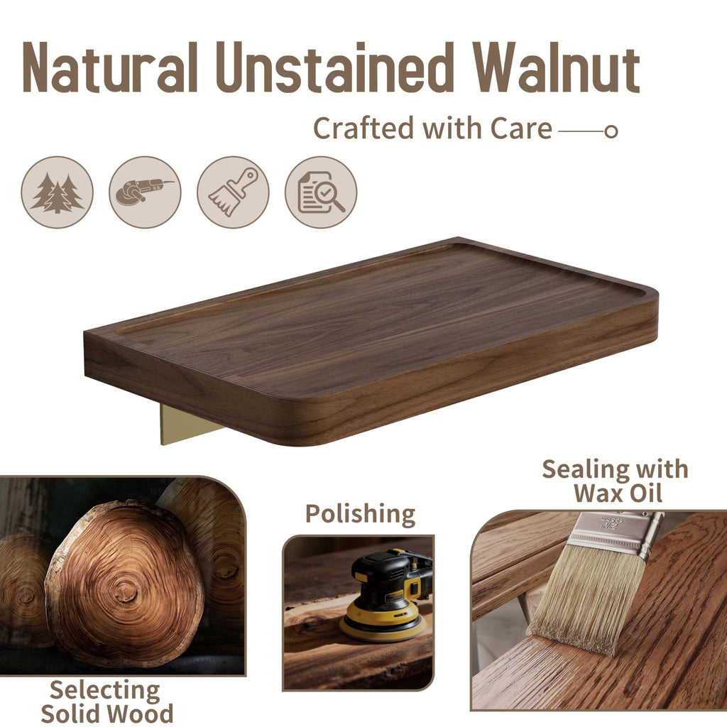 8 Inch Solid Wood Wall Shelf for Storage, Wall Mounted Rustic Walnut Wood Shelves