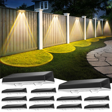 Solar Fence Lights Outdoor, 12 Pack Fence Lights Solar Powered Waterproof IP67 with 3 Color (3000K/4500K/6000K), Dusk