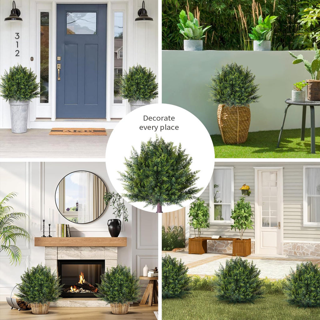 2 Pack Artificial Cypress Topiary Shrubs, UV Resistant Evergreen Plants, Faux Urn Filler Artificial Shrubs, Indoor