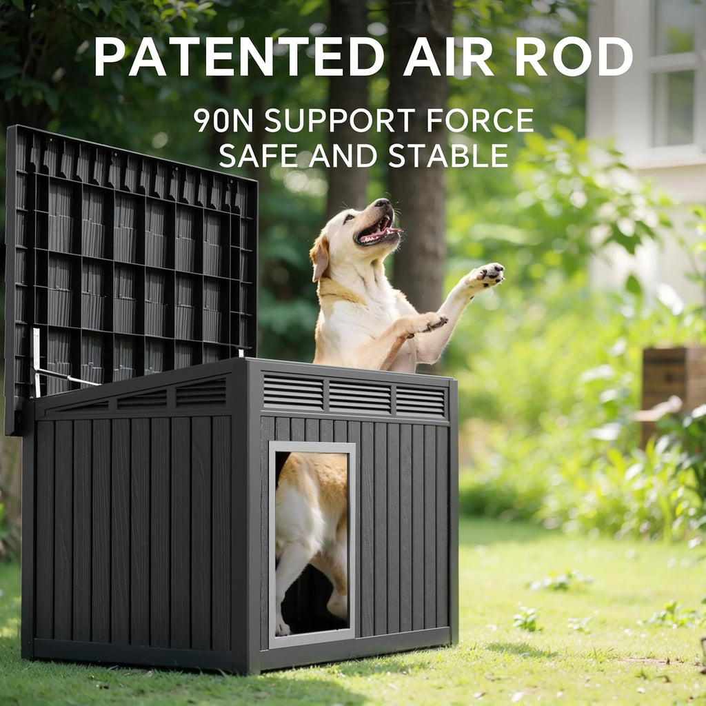 Large Dog House Outdoor for Indoor with Weatherproof & Removable Roof, Fits Small to Large (Black, 42.87 * 32.95 *
