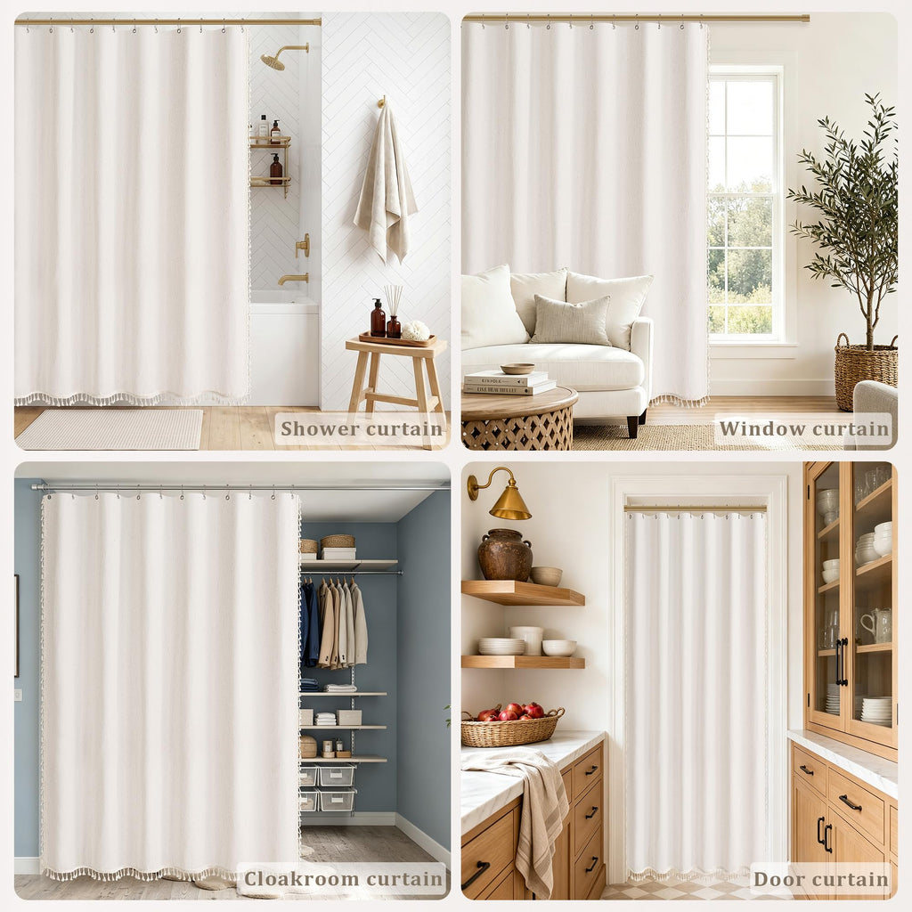 Cream Linen with Tassels Water Repellent 72x72 Inch