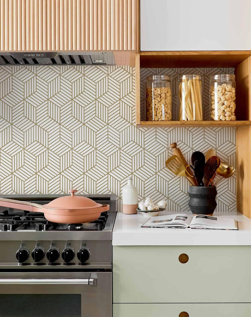 Geometric Contact Paper Peel and Stick Wallpaper Gold 17.7"×393" | Self Adhesive, Removable Wallpaper /Bathroom