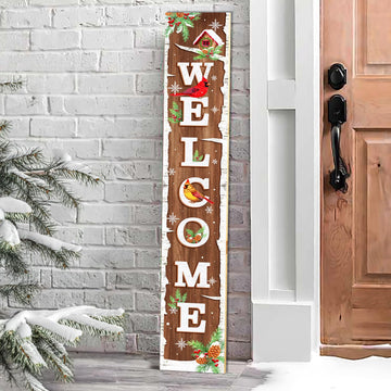Winter Snow Welcome Porch Sign Decor Birch Tree with Cardinals Wooden Hanging Sign Standing Decorative Signs Plaques